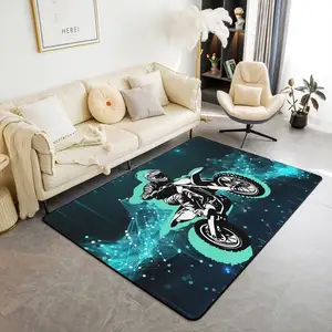 MU Living room thick carpets 3D racing motorcycle abstract neon lights washable kids motorcycle extra large rugs for living room
