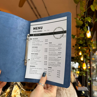 Vente en gros de couverture de menu en cuir véritable A4 A5 fixation sur papier couverture de menu de restaurant à couverture rigide 2 anneaux couverture de menu de reliure pour café-bar