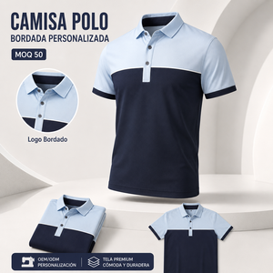 Camisa Polo Bordada Personalizada para Hombre, Diseño de Dos Tonos con Paneles en Contraste, Logotipo Personalizado, Uniforme Corporativo para Equipos - Product Image 3