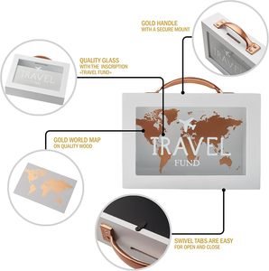 <span class=keywords><strong>Hucha</strong></span> rectangular de viaje <span class=keywords><strong>para</strong></span> adultos, diseño de mapa mundial, con asa blanca, <span class=keywords><strong>para</strong></span> vacaciones, fondo de luna de miel y aventuras - Product Image 2
