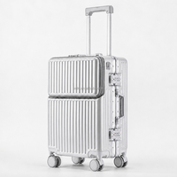 Valise trolley rigide à ouverture frontale en aluminium, écologique, antivol, avec logo personnalisé, serrure à combinaison TSA, roulettes pivotantes à 360°