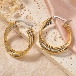 ต่างหูชุบทอง 18k ขายส่ง ต่างหูห่วงทรงเรขาคณิตสแตนเลส - Product Image 6