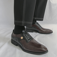 Herren Schnürschuhe im Brogue-Stil, Geprägtes PU-Obermaterial mit Gummisohle, Patchwork Formelle Schuhe für Geschäft und Feier