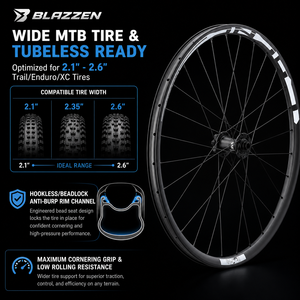 Roues de vélo de montagne en carbone BLAZZEN ZERO 29er 27.5 T800 <span class=keywords><strong>Tubeless</strong></span> Boost 15x110 12x148 ZDHD 450 POE 6-Bolt Disc Wheelset 1470g - Product Image 3