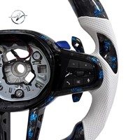 Volant sport en fibre de carbone YZ à 3 branches avec boutons multifonctions et palettes de changement de vitesse, couleurs de surpiqûres personnalisables pour E92