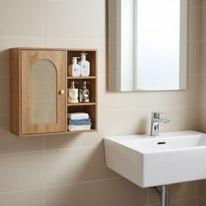 Armoire murale de salle de bain en bois, largeur 24 pouces, étagère réglable, 5 niveaux de hauteur, organisateur de rangement mural, design minimaliste - Product Image 2