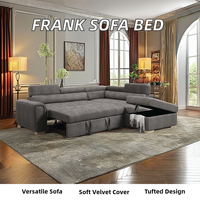 Vente en gros canapé-lit d'angle sectionnel en tissu gris avec méridienne de rangement pouf lit-couchette à tirette au design moderne à bas prix