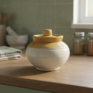 Pot de rangement en céramique vintage avec couvercle émaillé, boîte hermétique, organisateur de cuisine rustique, décoration de comptoir - Product Image 4