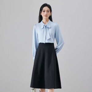 Women's White Long Sleeve Chiffon Shirt With <b>Tie</b> Neck Work Blouse Spring Autumn Formal Top Solid Color <b>Polyester</b> - Product Image 2