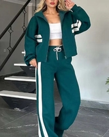 Ensemble de survêtement rayé zippé 2 pièces pour femme : sweat à capuche court à manches longues et pantalon large – Tenue décontractée de sport pour le quotidien