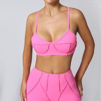 Soutien-gorge de sport personnalisé pour femme à fines bretelles et col en V, avec coutures discrètes, style crop top pour le yoga, la gym et l'entraînement, avec soutien, marque privée