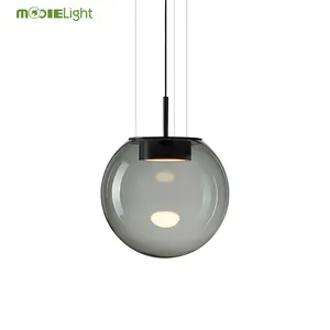 Lampu Gantung Linear Orbis, Minimalis Asap Abu-abu Kaca Globe Lampu Gantung untuk Ruang Makan Kamar Tidur