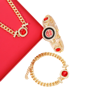 Nouvelle montre en quartz de luxe pour femmes, ensemble de bijoux en or à cinq feuilles de tournesol, ensemble de cinq pièces - Product Image 1