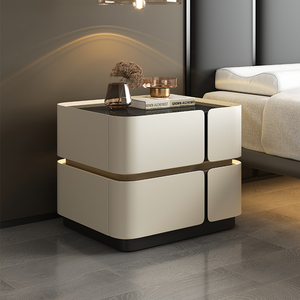 Mesita de noche de madera maciza de lujo, moderna, creativa, inteligente, ligera, de alta sensación, muebles de almacenamiento sustitutos para dormitorio - Product Image 2