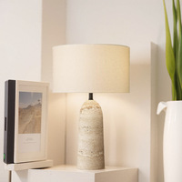 Lampe de table moderne et simple en travertin, abat-jour en tissu, douille E27, pierre naturelle, style Wabi-sabi, lampe de chevet intérieure, salon, chambre à coucher