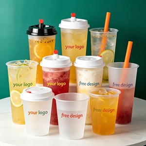 Bicchieri di Plastica Usa e Getta da 12, 16, 24, 32 Oz <span class=keywords><strong>con</strong></span> Coperchi, Trasparenti, Personalizzabili <span class=keywords><strong>con</strong></span> Logo, per Bevande Fredde, Caffè, Tè - Product Image 1