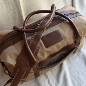Canvas Khaki Travel <b>Fake</b> Leather Handcrafted in China With Custom Personalisation Logo Duffel <b>Bag</b> - Product Image 2