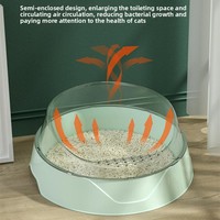 Bac à litière semi-fermé pour chat, design à circulation d'air ventilée, grand espace, toilette pour animaux anti-éclaboussures, dessus ouvert