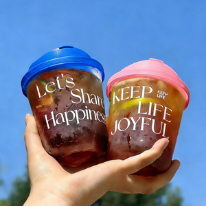 Vasos de Plástico Transparentes con Tapa <span class=keywords><strong>para</strong></span> Café Helado, con Logotipo Personalizado, 16 oz, PET/PP, Fondo Redondo en Forma de U, Rosas - Product Image 2