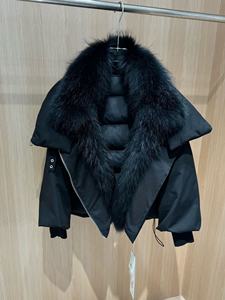 Модная роскошная укороченная куртка OUDINA с воротником из натурального меха енота, теплая, свободного кроя, для женщин - Product Image 6