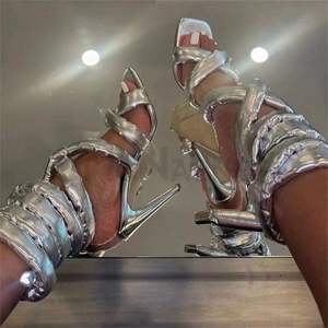 Sandalias De Damas Fancyb Designer Strappy Thick Lace up High <b>Heels</b> Shoes with Straps - Product Image 3