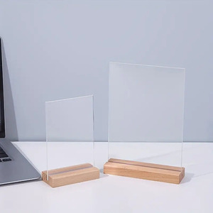 Letrero de acrílico transparente con base de madera en forma de T, soportes verticales de acrílico en blanco, pantalla de escritorio, marco de menú de plástico Doble - Product Image 2