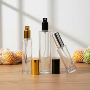 Sottile cilindro alto 30ml 50ml 100ml bottiglia di profumo in vetro 18mm 15mm collo a vite oro nero argento pompa fondo spessa - Product Image 1