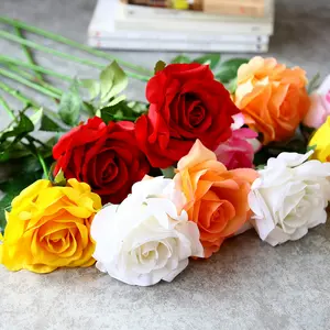 באיכות גבוהה נדל מגע מלאכותי עלה פרחים יחיד רוז פרחי בית חתונת קישוט