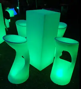 Plastic Square Tall Bar Led Square Pillar Column Wedding Cocktail Table Nightclub Rechargeable Led Furniture