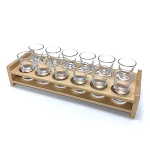 Bán buôn Shot Glass cup hiển thị Tequila Shot Kính Set với tre chủ cho Whisky Brandy Vodka rum