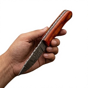 Cuchillo de hoja fija Drop Point de acero de Damasco forjado con mango de madera Pakka azul, personalizable para caza, camping y supervivencia, 3 años de garantía. - Product Image 5