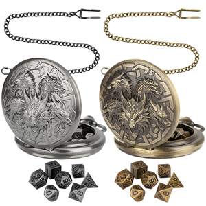 Set di Dadi D&D <span class=keywords><strong>Dungeons</strong></span> and Dragons con 7 Pezzi, Drago a Cinque Teste 3D Retrò RPG, con Orologio da Tasca e Collana - Product Image 6