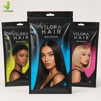 Sacs d'emballage pour perruques en Mylar, personnalisés avec logo imprimé numériquement, étanches, à fermeture éclair, pour perruques courtes pour femmes et tresses.