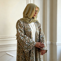 Nouvelle Arrivée Abaya Cardigan Maxi Robe en Maille Brodée de Fleurs 3D pour Femme, Élégante Broderie Florale, Kaftan Modeste Musulman