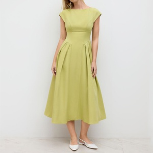 Proveedor de ropa de mujer OEM Casual Ladies Dress Custom Solid Boat Neck Cut Out Backless Ruffle Maxi Dress para mujer - Product Image 1