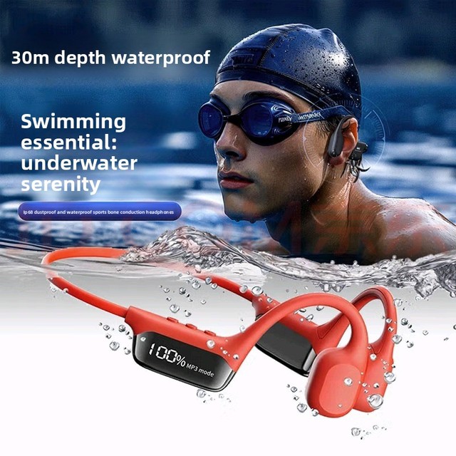 Bone Conduction Headphones IPX8 Waterproof Wireless Sports Earphones LED Digital Display 32GB Memory JL Chipset
