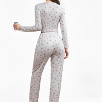 Ensemble de vêtements de détente en satin pour femmes, pantalon de pyjama imprimé à manches longues, col rabattu, décontracté pour toutes les saisons, pyjama deux pièces, taille élastique