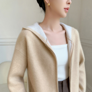 Cardigan con Cappuccio e Zip per Autunno e Inverno, Maglione Imbottito in Cashmere Tinta Unita per Donna - Product Image 6