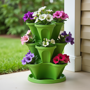 Maceta de plástico de tres bolsillos apilable ecológica Maceta decorativa de alta calidad - Product Image 1