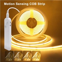 Bande LED COB Flexible 5V 3mm/5mm/8mm avec Capteur de Mouvement Alimentée par Batterie Induction Nocturne Blanc Chaud Blanc