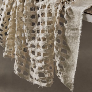 Nouveau tissu en <span class=keywords><strong>lin</strong></span> et coton brut, couleur originale, délavé, à motif quadrillé ajouré, vintage, vieilli et effiloché, pour robe de créateur - Product Image 2