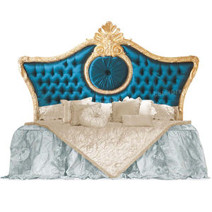 Juego de dormitorio de cama tallada clásica europea en exquisito tono azul tapizado para dormitorios principales en mansiones - Product Image 2