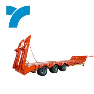 Remolque de plataforma baja de tres ejes para fabricantes, remolque hidráulico para camiones con escalera, semirremolque de acero en venta con valla reemplazable - Product Image 3