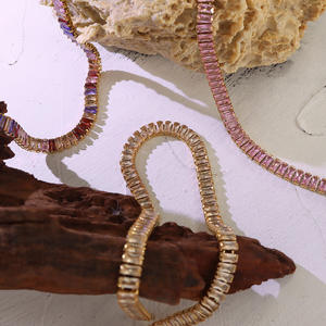 طقم قلادة سوار وحلقاني من الزركونيا المكعبة متعددة الألوان فاخرة من الذهب عيار 18 من الفولاذ المقاوم للصدأ بألوان قوس قزح سلسلة قلادة تنس من الزركونيا تشيكوسلوفاكيا YF3165 - Product Image 3