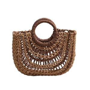 Women Hollow Out Woven Handbag Top Handle <b>Straw</b> Beach <b>Bag</b> Fashion Color-Block Woven <b>Straw</b> Purse for Vacation Seaside Party - Product Image 1