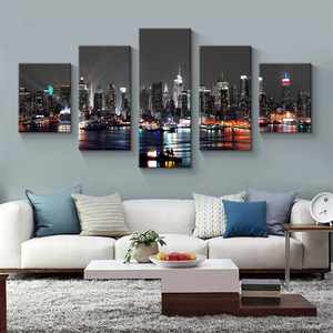 Póster de Paisaje Urbano Moderno, Arte de Pared de 5 Paneles, Impresión Digital en Tela, Decoración de Pared para Sala de Estar - Product Image 1