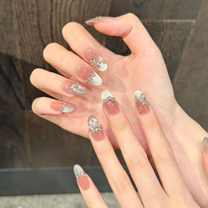 En gros Faux ongles à presser faits main 3D en forme de bec de canard, à pointes larges, motifs Serpent, Ours, Nœud noir, <span class=keywords><strong>French</strong></span> V, avec strass transparents OEM ODM - Product Image 6