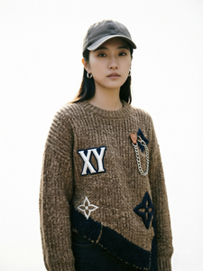 Suéter <span class=keywords><strong>de</strong></span> Punto Grueso Retro con Insignia XY y Cadena, Estilo Robusto <span class=keywords><strong>para</strong></span> Otoño/Invierno - Product Image 2