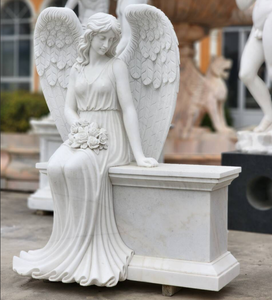 Aanpasbaar Wit Marmeren Engel Sculptuur Grafsteen Monument Voor Begraafplaats Gedenktekens - Product Image 1