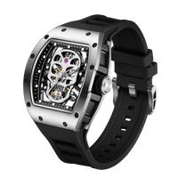 Montre mécanique automatique pour homme, boîtier tonneau, cadran squelette, étanche, lumineuse, bracelet en silicone, montre sport